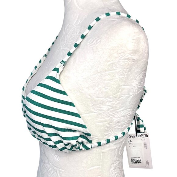 & Other Stories Green White Striped Triangle Bikini Top Tie Back Size 10 NWT - Picture 5 of 10